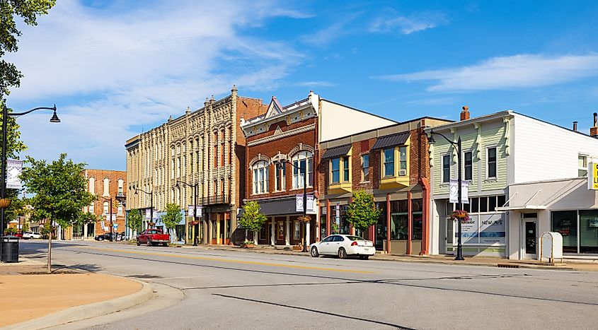View of the downtown area in Delphi, Indiana.