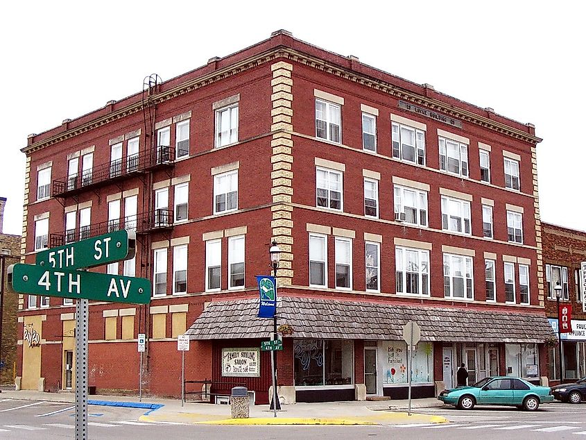The National Register listed Locke Building in downtown Devils Lake, North Dakota, United States.