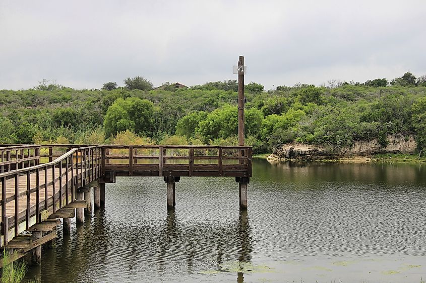 A fishing pier in Lake Corpus Christi State Park in San Patricio County, Texas, United States.