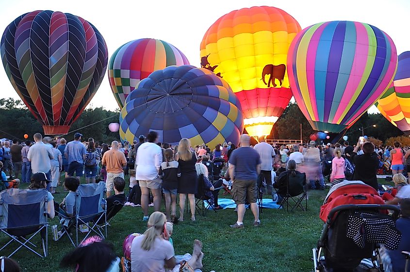 Colorful hot-air balloons ready to take flight at the Plainville Hot Air Balloon Festival