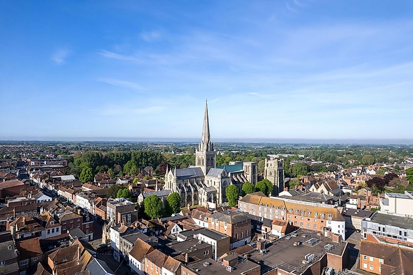 Aerial panorama of downtown Chichester, England