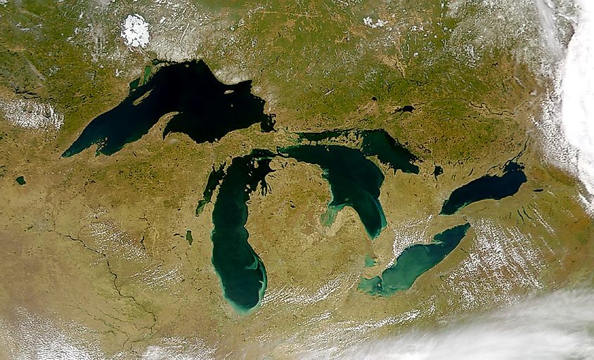 Satellite image of the five Great Lakes seen from space