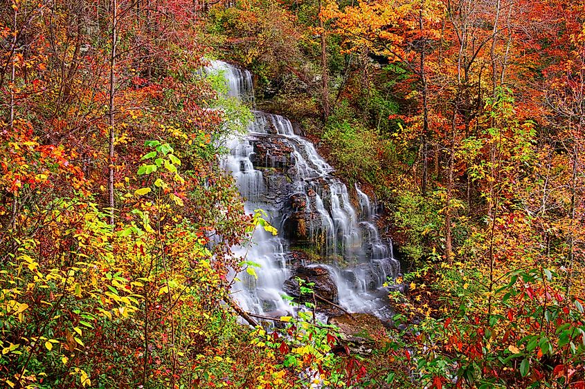 Issaqueena Falls during fall in Walhalla, South Carolina.