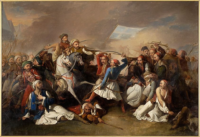 The death of Markos Botsaris during the Battle of Karpenisi by Marsigli Filippo.