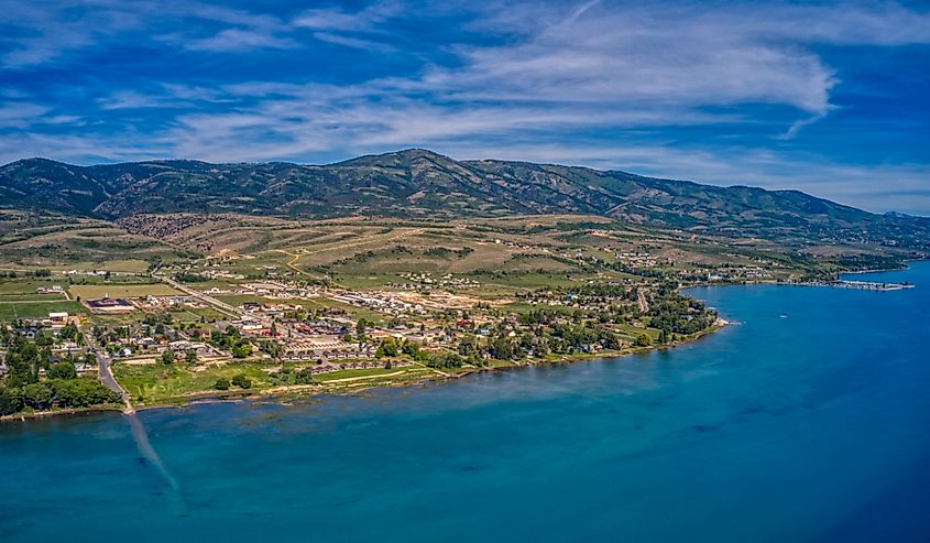 Aerial View of Garden City, Utah on the shore of Bear Lake