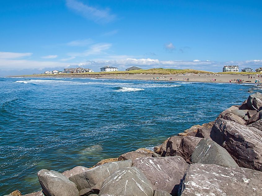 View from the Rock Jetty on a Clear Sunny Day at Ocean Shores Washington.