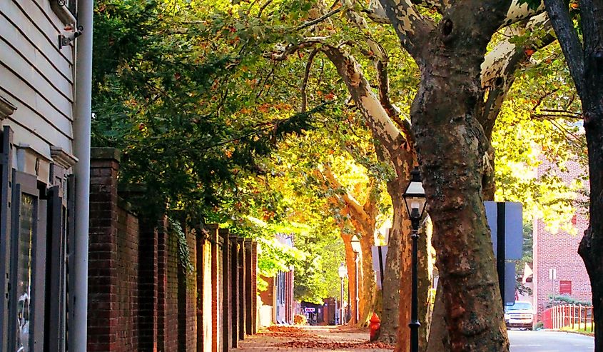 Side street in historic New Castle, Delaware. Image credit Justyna Kwiecinska via Shutterstock. 