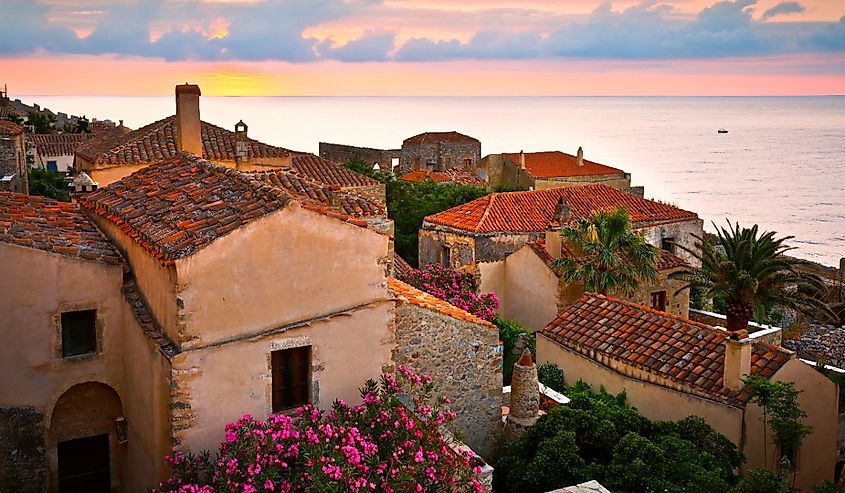 Monemvasia village in Peloponnese, Greece.