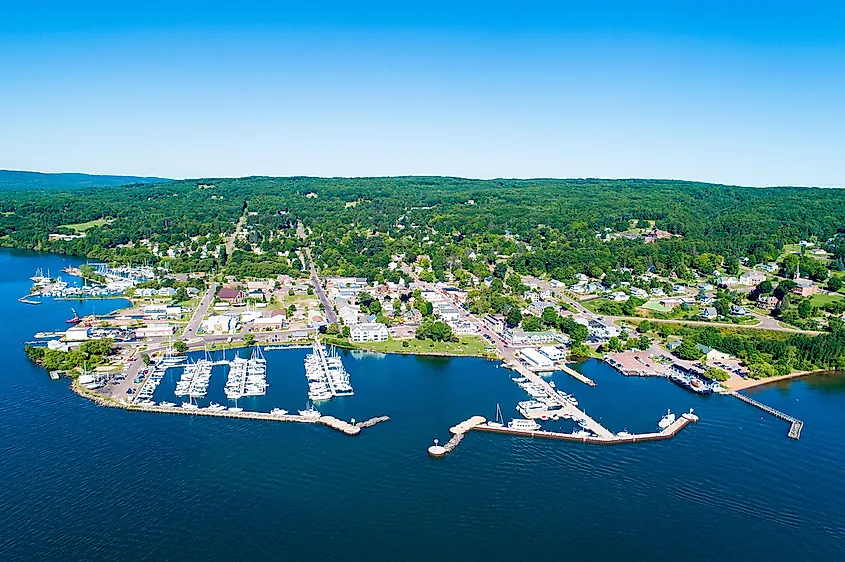 Aerial view of the town of Bayfield, Wisconsin.