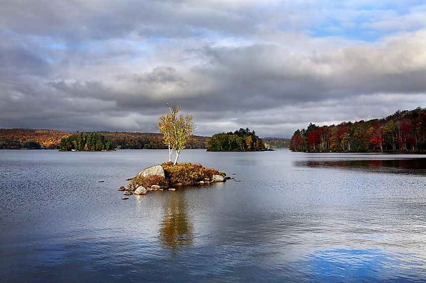 Tupper Lake in autumn, located in the Adirondack Mountains of New York.