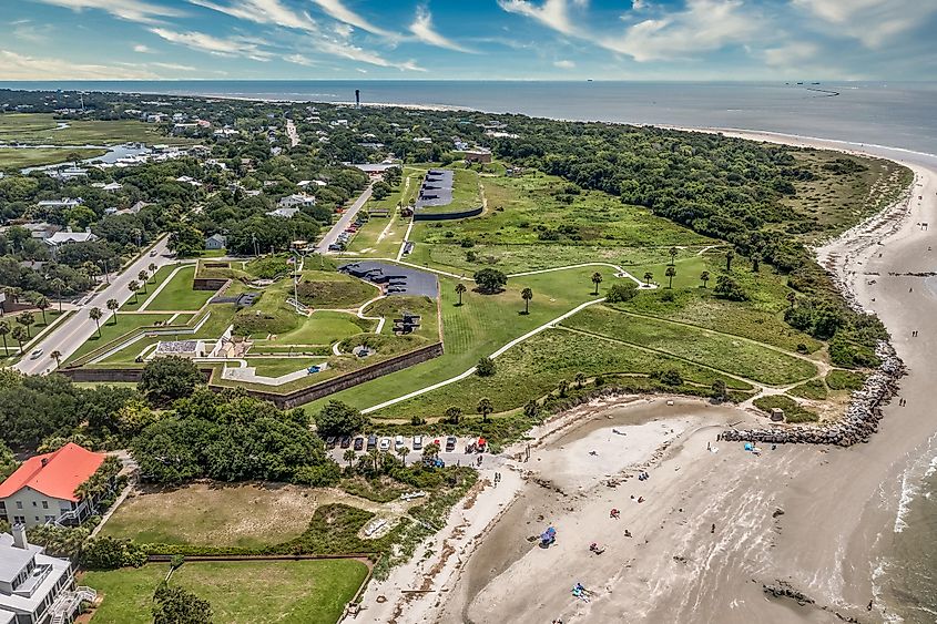 Aerial view of Fort Moultrie on Sullivan's Island, South Carolina.