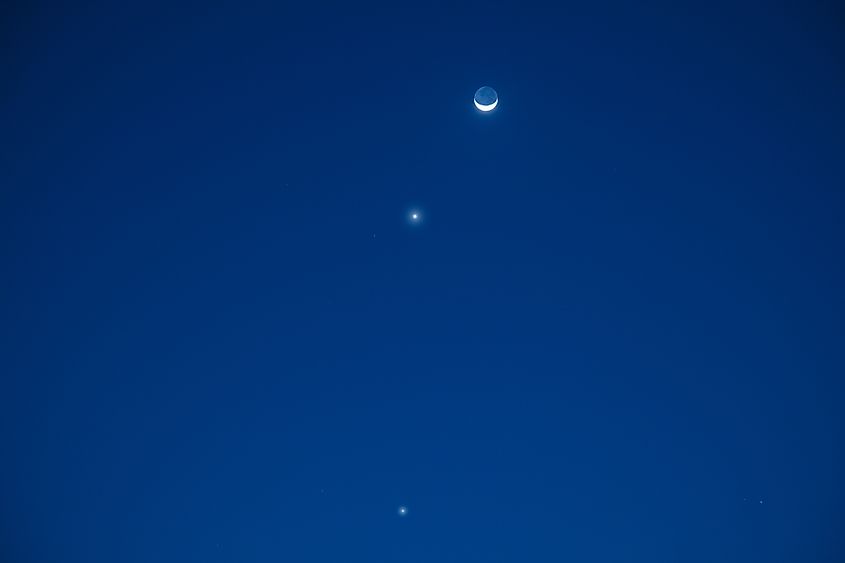 Conjunction of Moon, Venus and Mercury as seen from the southern part of Earth
