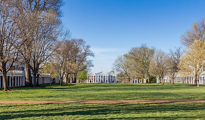 Old Cabell Hall and The Pavillions on The Lawn at the University of Virginia in Charlottesville, Virginia,