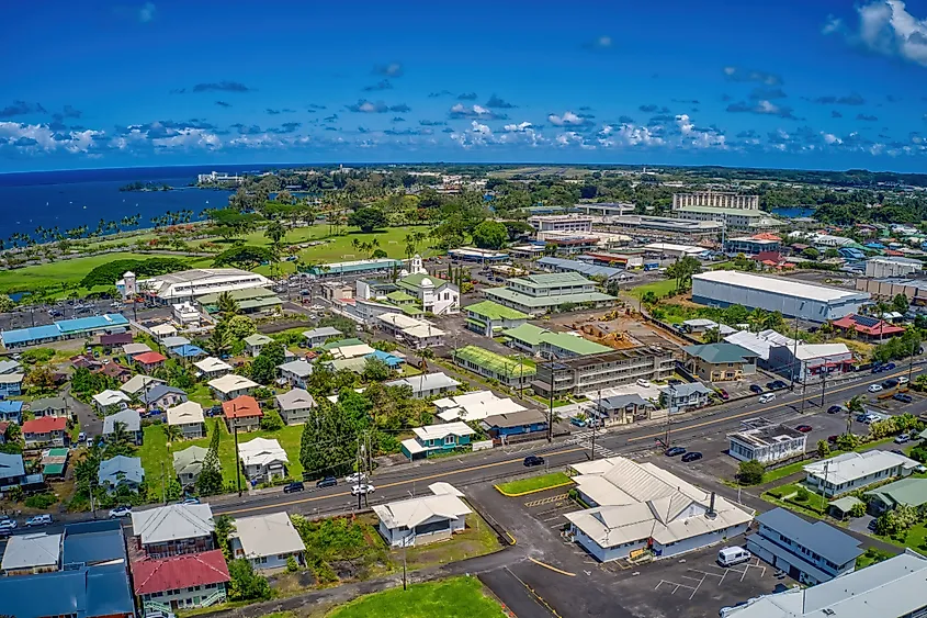 Aerial view of Hilo, Hawaii.