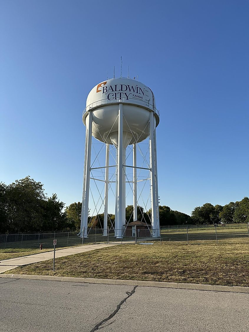 Baldwin City Water Tower in Douglas County, KS. Editorial credit: Matt Fowler KC / Shutterstock.com