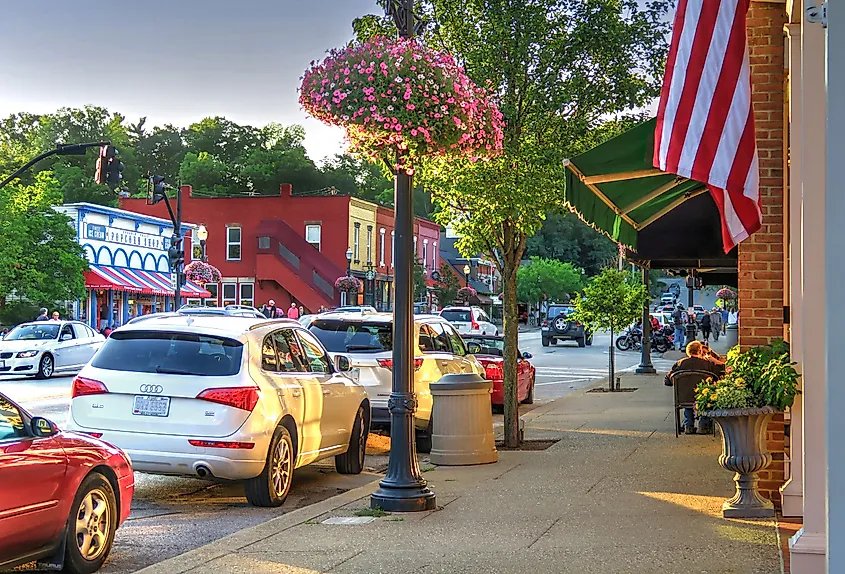 Downtown street in Chagrin Falls, Ohio.