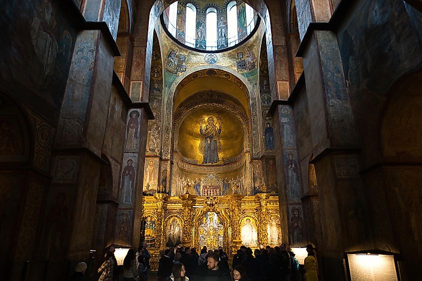 The Virgin Orans, an ancient mosaic which was created 1000 years ago in St.Sophia Cathedral in Kyiv, Ukraine.