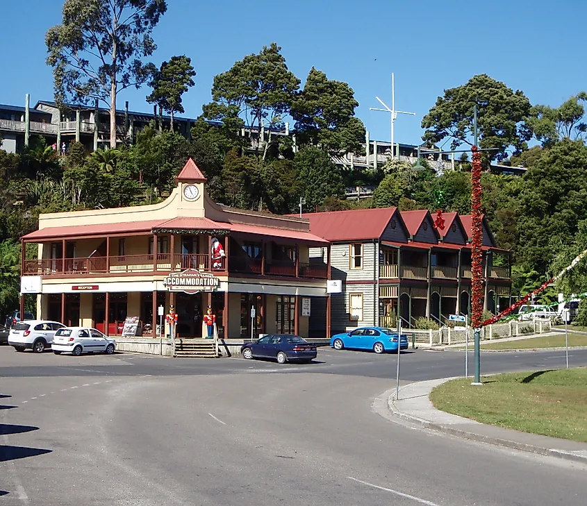 A view of part of the main street of Strahan, Tasmania, Australia.