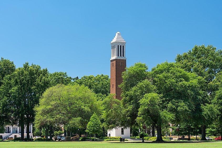  Denny Chimes tower on The Quad at the campus of University of Alabama.