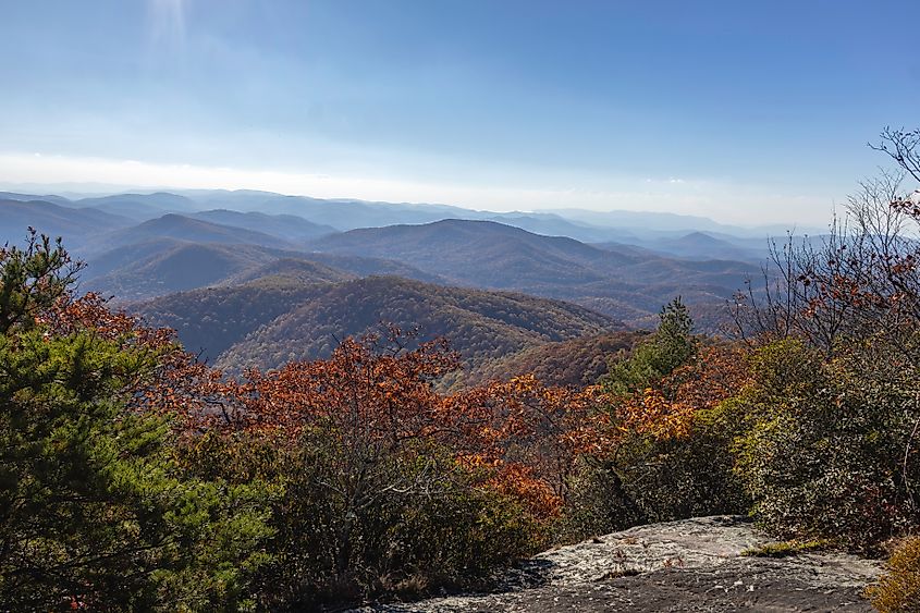 Morning view from the Appalachian Trail near the summit of Blood Mountain in Georgia