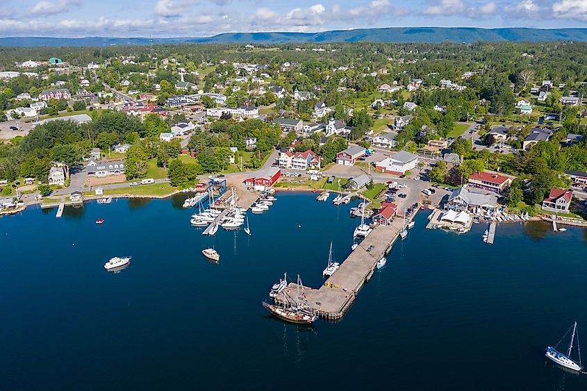Aerial view of the marina in Baddeck, Nova Scotia