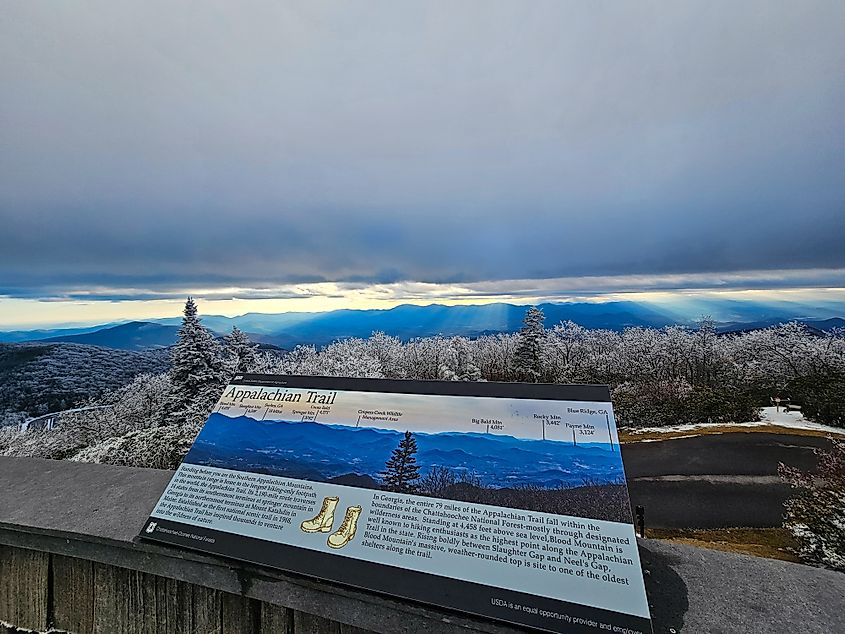 Informational signage from the observation deck at Brasstown Bald, the highest point in Georgia.