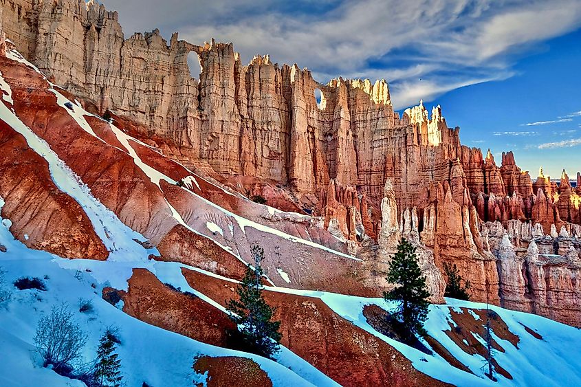 Snow-covered hoodoos in Bryce Canyon National Park's Wall of Windows.
