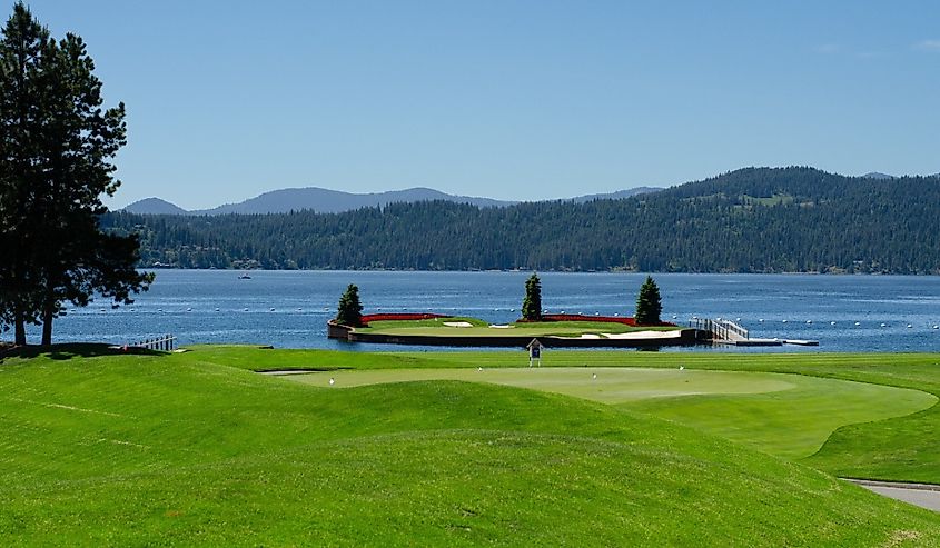 Floating Green at Coeur d'Alene Resort Golf Course.
