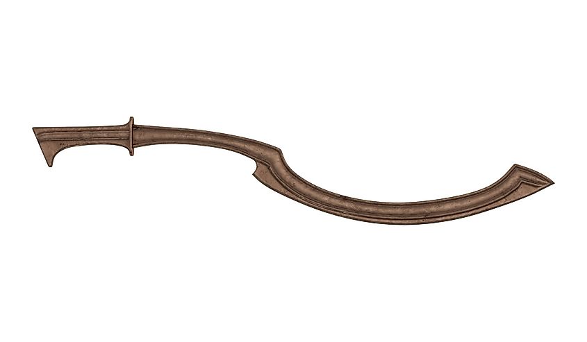 Egyptian Khopesh Sickle Sword on white. Top view. 3D illustration