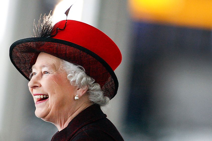 Queen Elizabeth II smiles during a visit in London in 2008