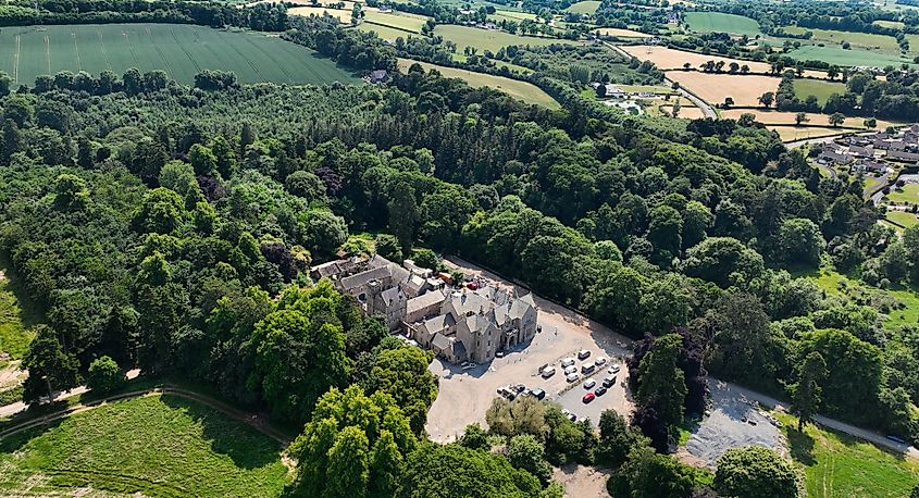 Aerial view of Gilford Castle in Gilford, Northern Ireland.