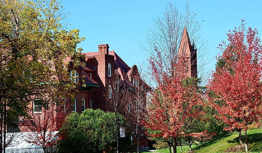  Wells College campus with the main building tower. American college