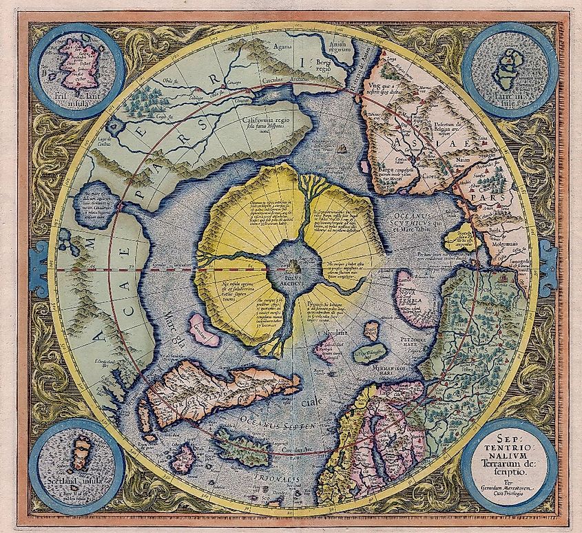 An arctic continent on the Gerardus Mercator map of 1595.