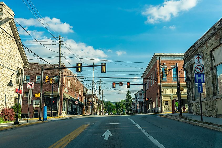 Wooden and brick buildings and houses in Bedford County in the U.S. state of Pennsylvania.