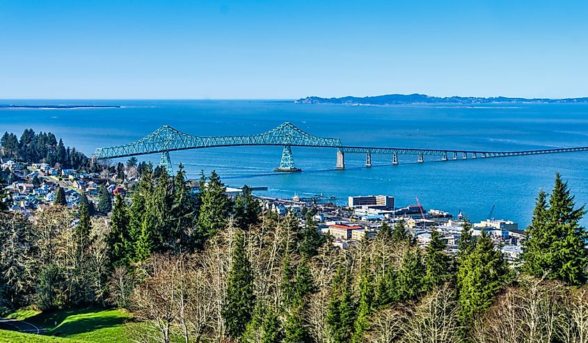 A view from above the Astoria-Megler bridge in Astoria, Oregon.