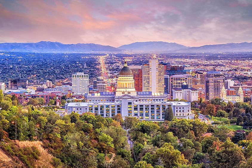 Salt Lake City skyline Utah at night.