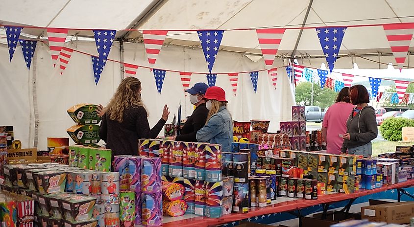 A firework vendor sells fireworks for Independence Day in Seaside, Oregon.