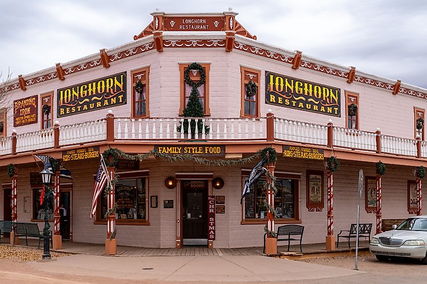 Tombstone, Arizona - December 20, 2023: The Longhorn Restaurant, one of the many restaurants in downtown Tombstone for tourists