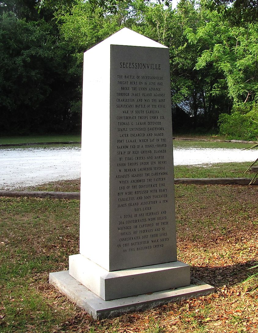 Obelisk at the Fort Lamar site, James Island, South Carolina
