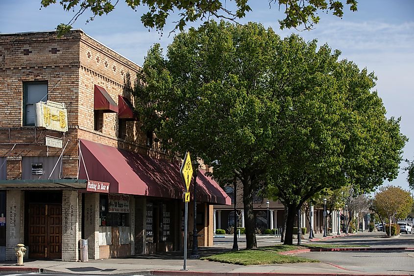 Historic buildings in the core of downtown Oakdale, California