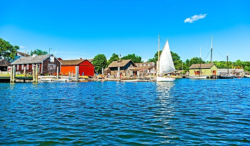 Sailboats in the harbor at Mystic seaport, Connecticut
