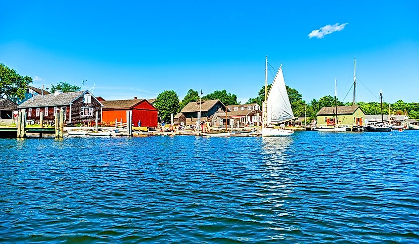 Boats in the harbor in Mystic seaport, Connecticut