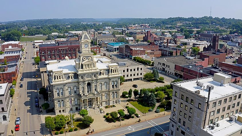 Aerial view of Zanesville, Ohio.