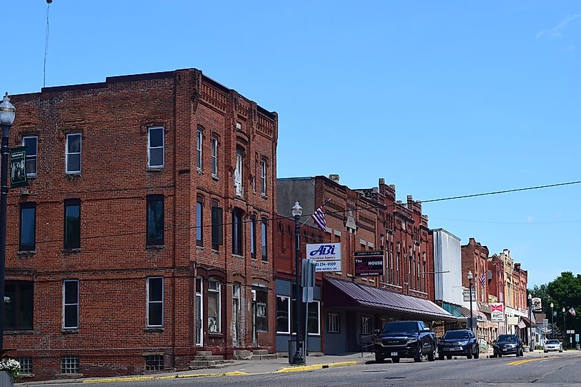 Buildings in downtown Wonewoc, Wisconsin.