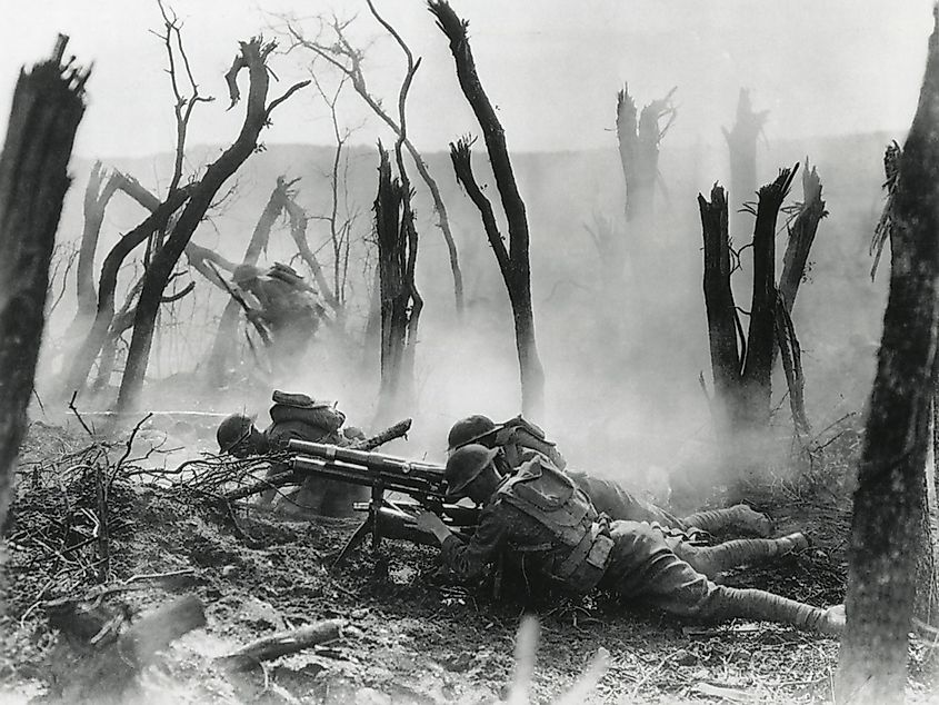  American gun crew from the 23rd Infantry, firing a French 37mm cannon in World War I action in Belleau Wood.