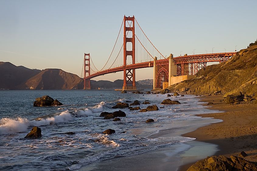The Golden Gate Bridge in San Francisco as seen from the northern end of Baker Beach.