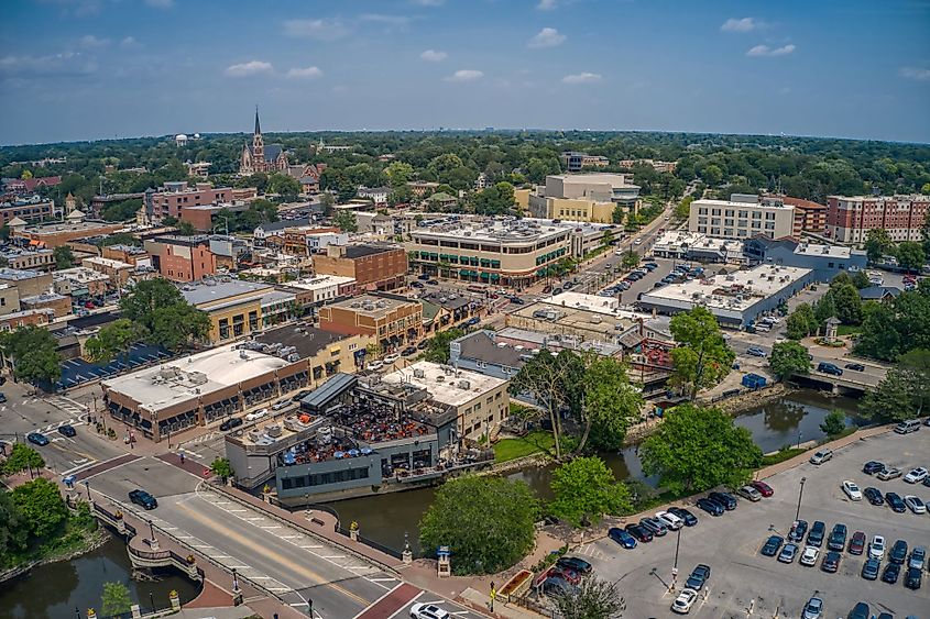 Aerial view of the Chicago suburb of Naperville, Illinois