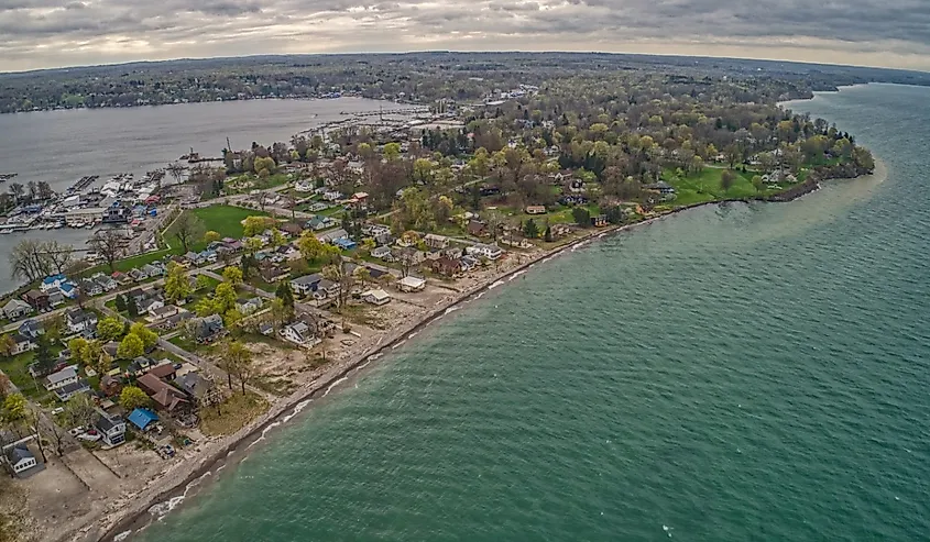 Aerial View of Sodus Point, a popular Tourist Town in Upstate New York