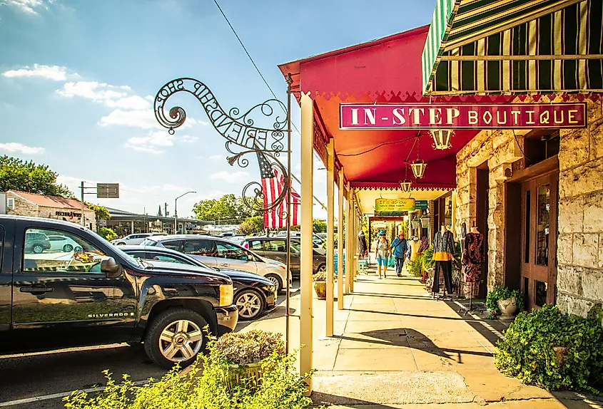 The Main Street in Fredericksburg, Texas, also known as "The Magic Mile."