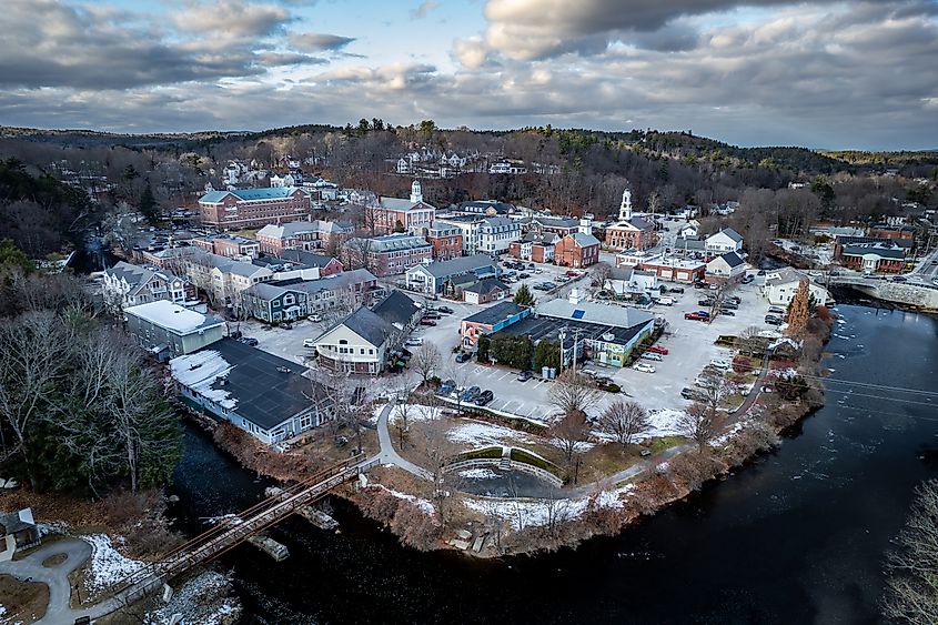 Aerial view of Peterborough, New Hampshire, in December.
